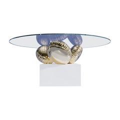Modern Round Dining Table, Gold Finishing