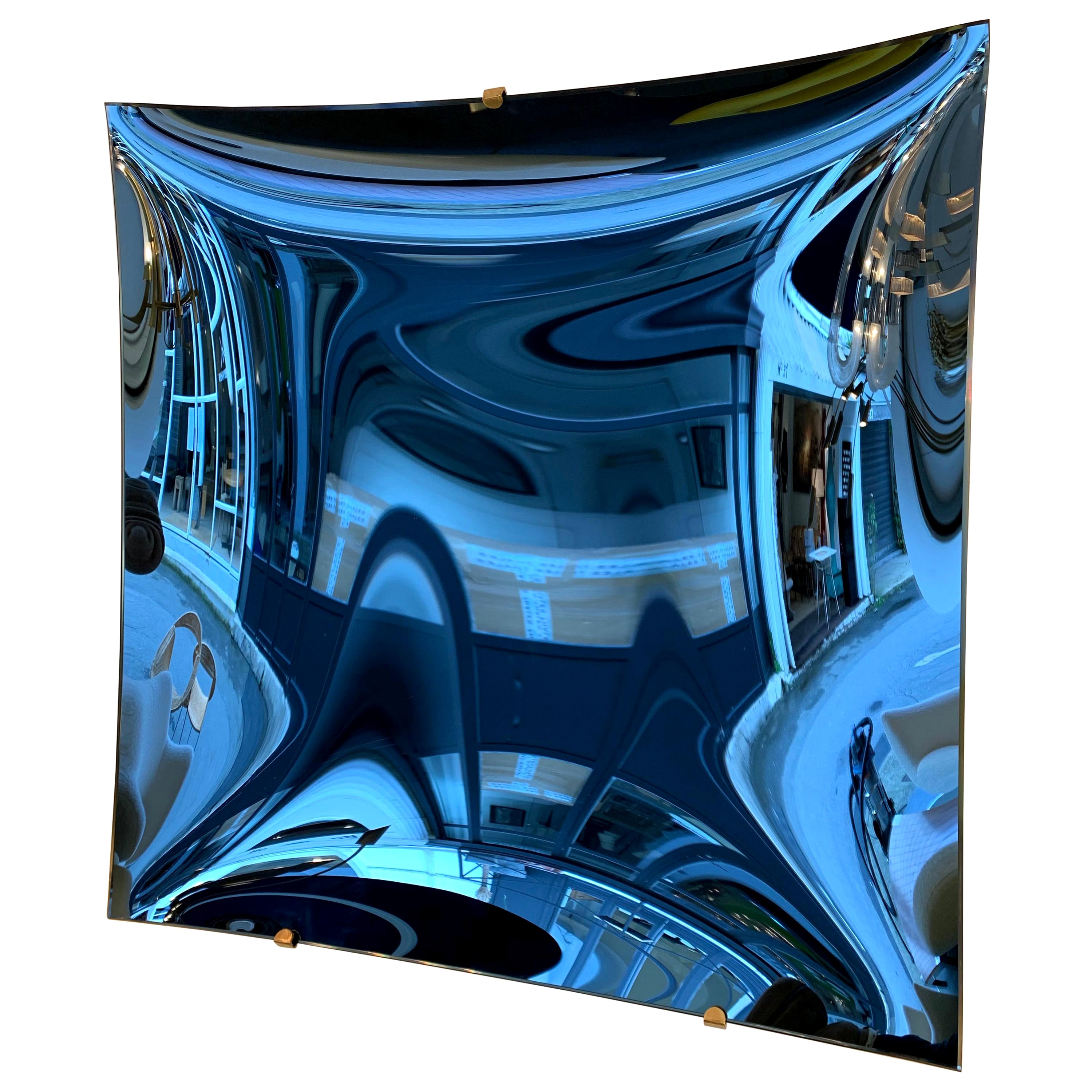 Contemporary Blue Square Curve Mirror, Italy For Sale