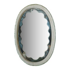 Vintage Oval Glass Frame Mirror in The Style of Max Ingrand for Fontana Arte, Italy 1950