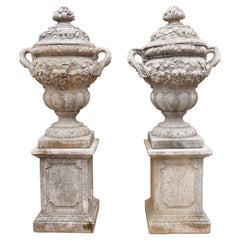 Pair of Lidded Garden Vases on Pedestals from Normandy, France