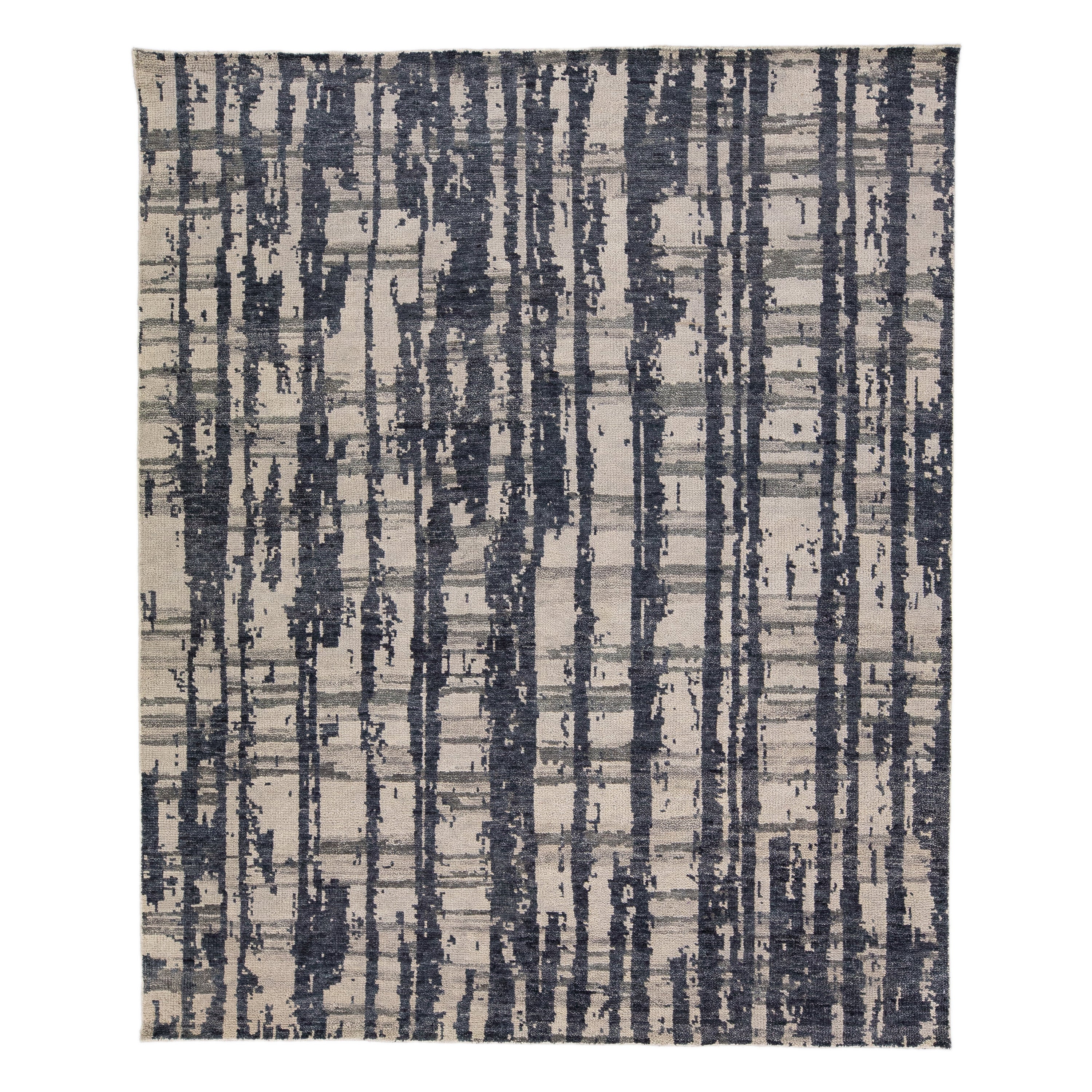 Modern Texture Handmade Grey Wool Rug with Abstract Design For Sale