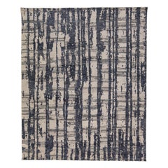 Modern Texture Handmade Grey Wool Rug with Abstract Design