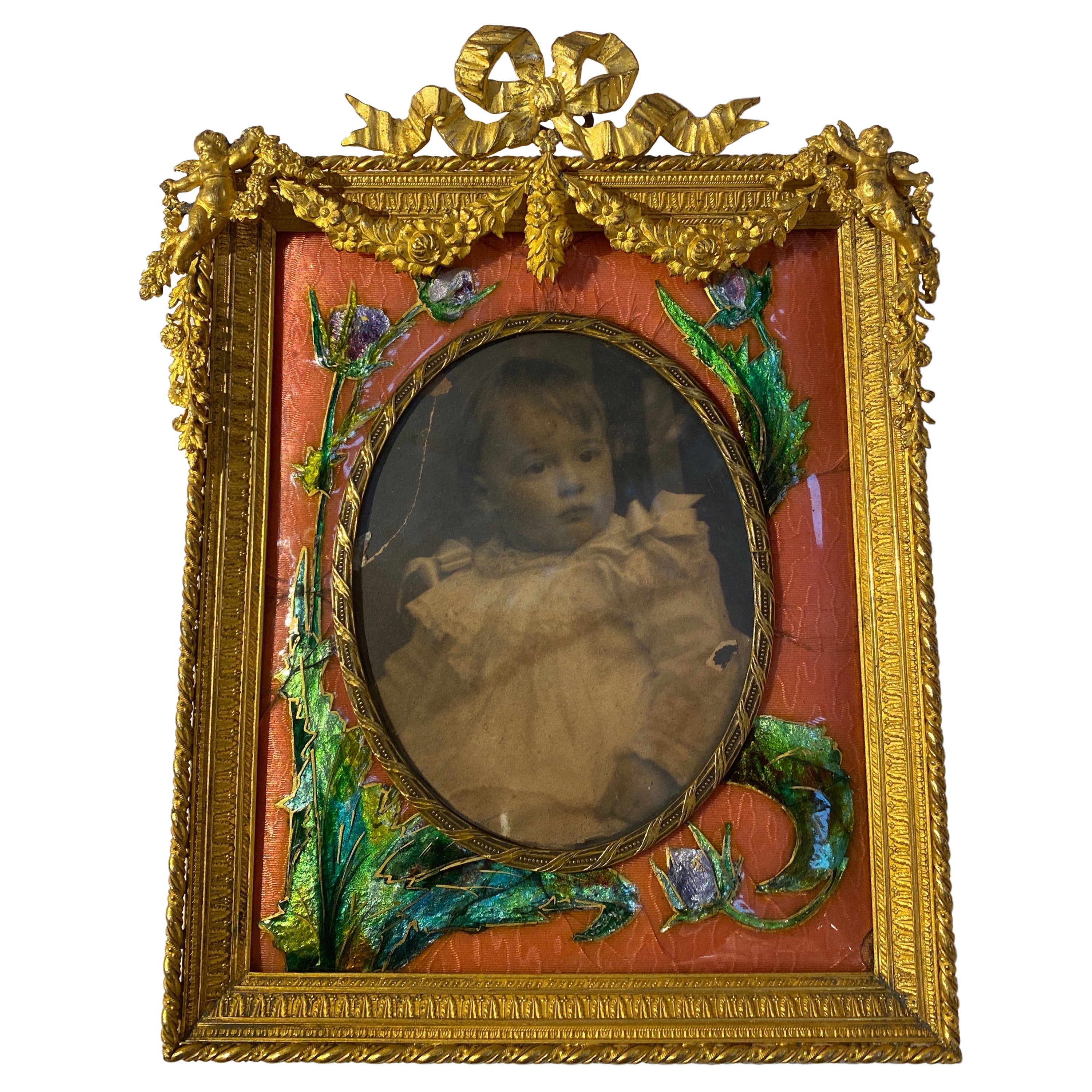 Antique French 19th Century Gilt Bronze Standing Picture Frame