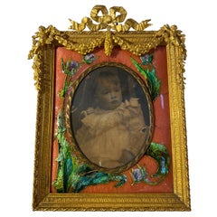 Antique French 19th Century Gilt Bronze Standing Picture Frame
