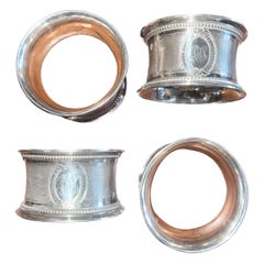 4 Set of 19th C Sterling Silver Engraved Napkin Rings