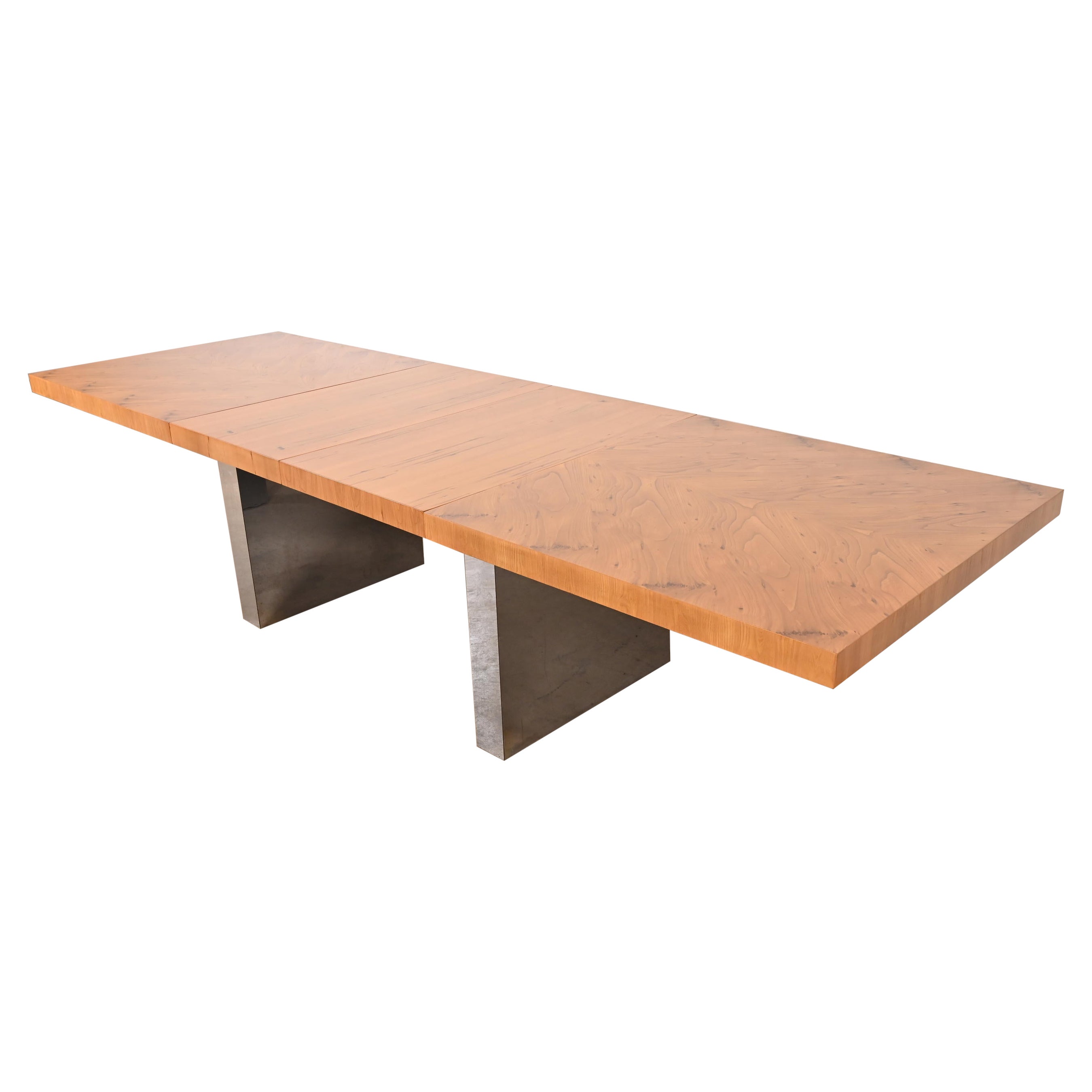 Milo Baughman for Thayer Coggin Burl Wood and Chrome Dining Table, Refinished
