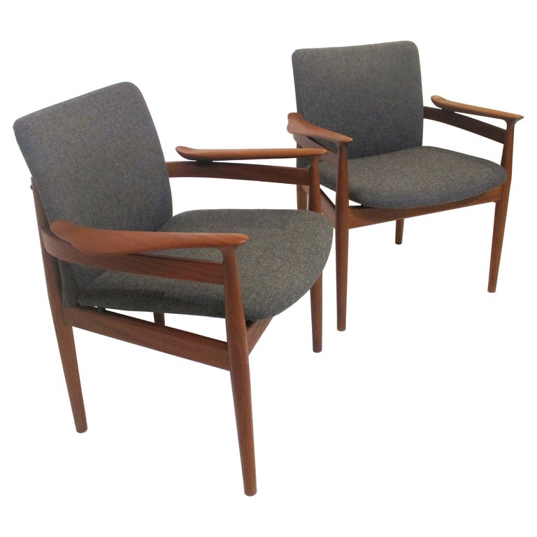 Finn Juhl 192 Teak Arm Chairs by France and Sons Denmark For Sale at