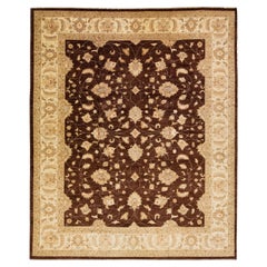 Brown Modern Peshawar Handmade Wool Rug with Palmettes Design