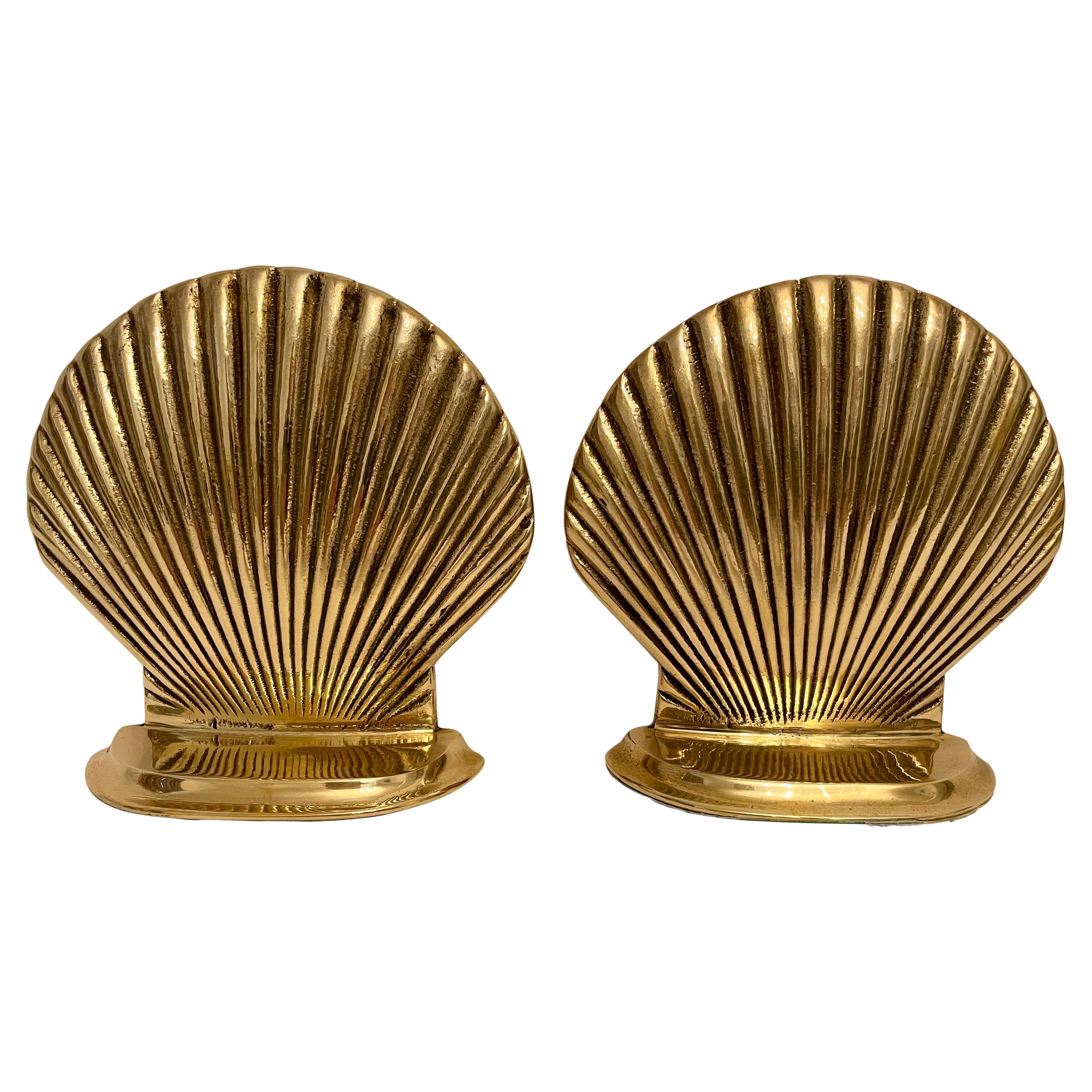 Vintage Brass Clam Shell Seashell Bookends