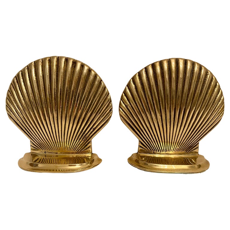 Vintage Brass Clam Shell Seashell Bookends For Sale at 1stDibs