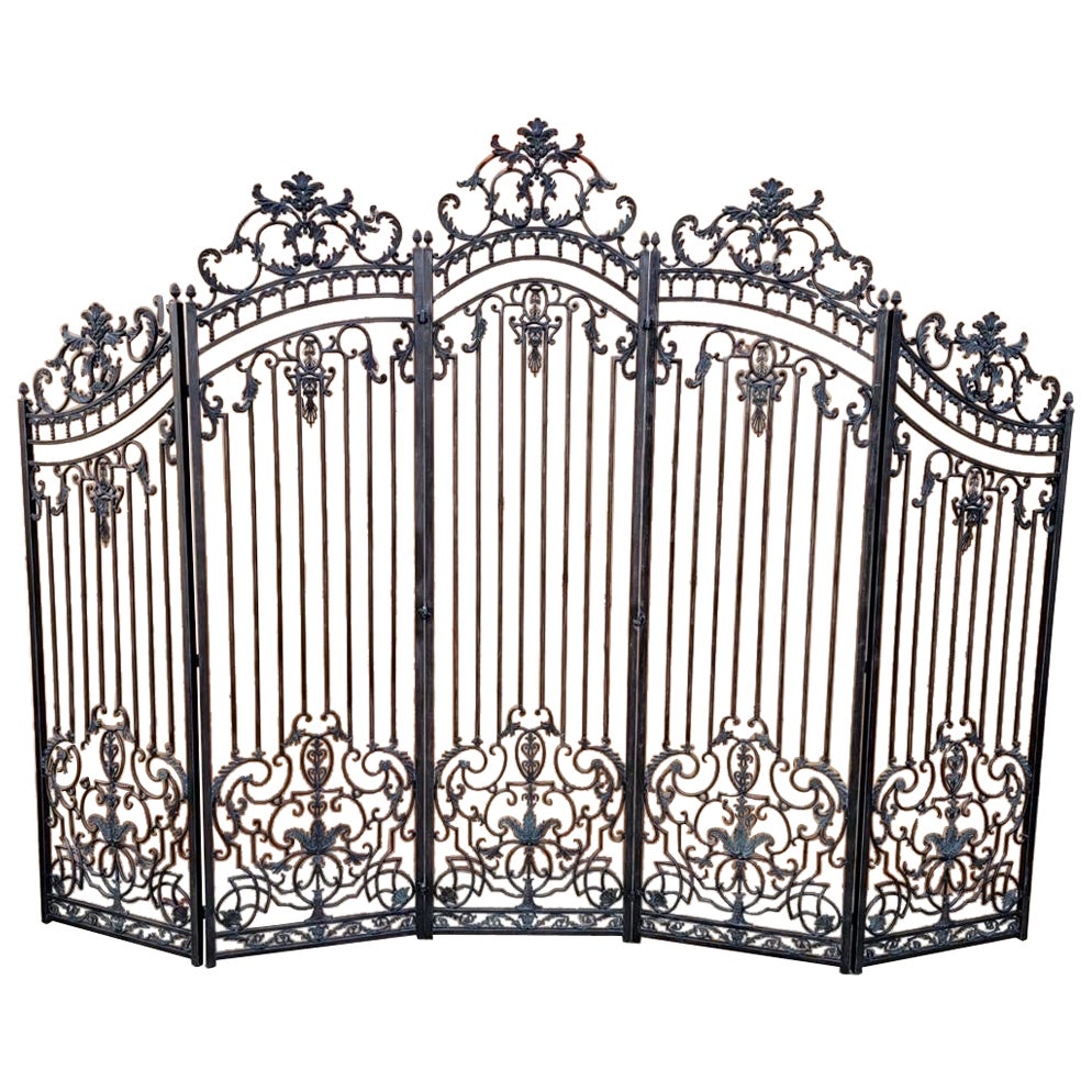 Vintage Maitland Smith Ornate 5 Panel Wrought Iron Garden Gate For Sale