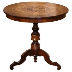 19th Century French Louis Philippe Walnut Marquetry Pedestal Gueridon Table