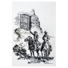 Late 20th Century Eugene Shortridge Cowboy Pen & Ink Western Drawing