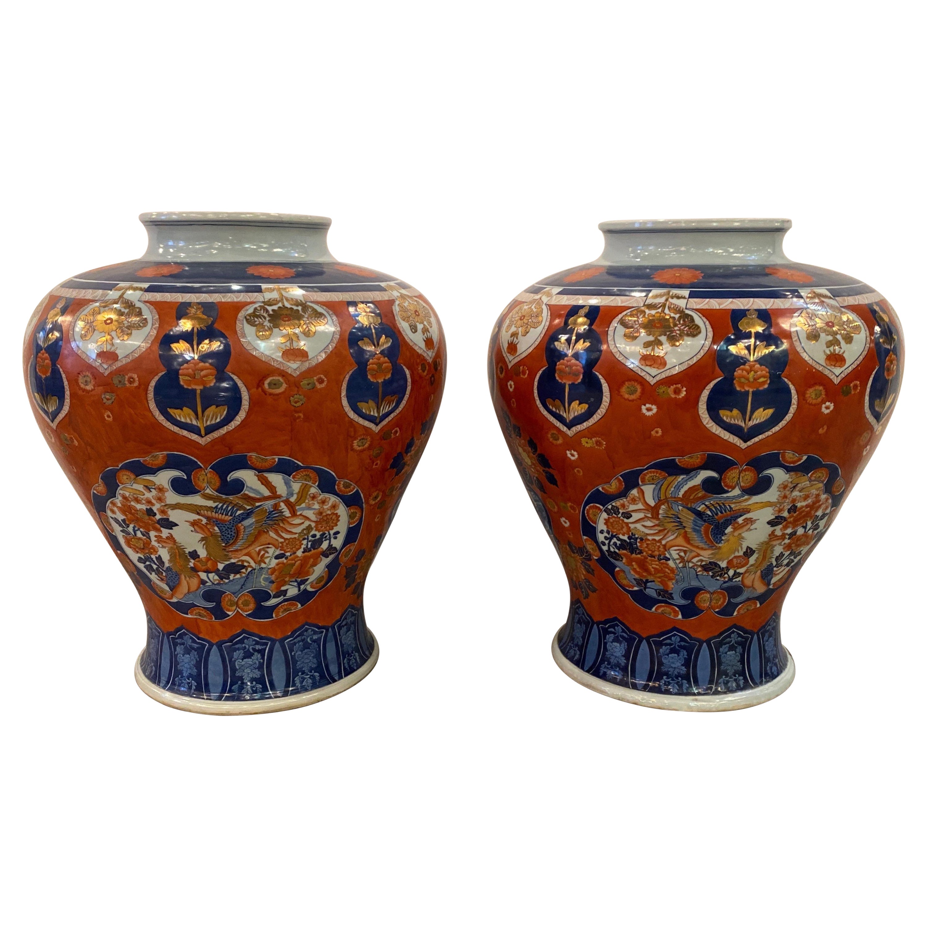 Large Pair of Imari Style Jardinière Vases
