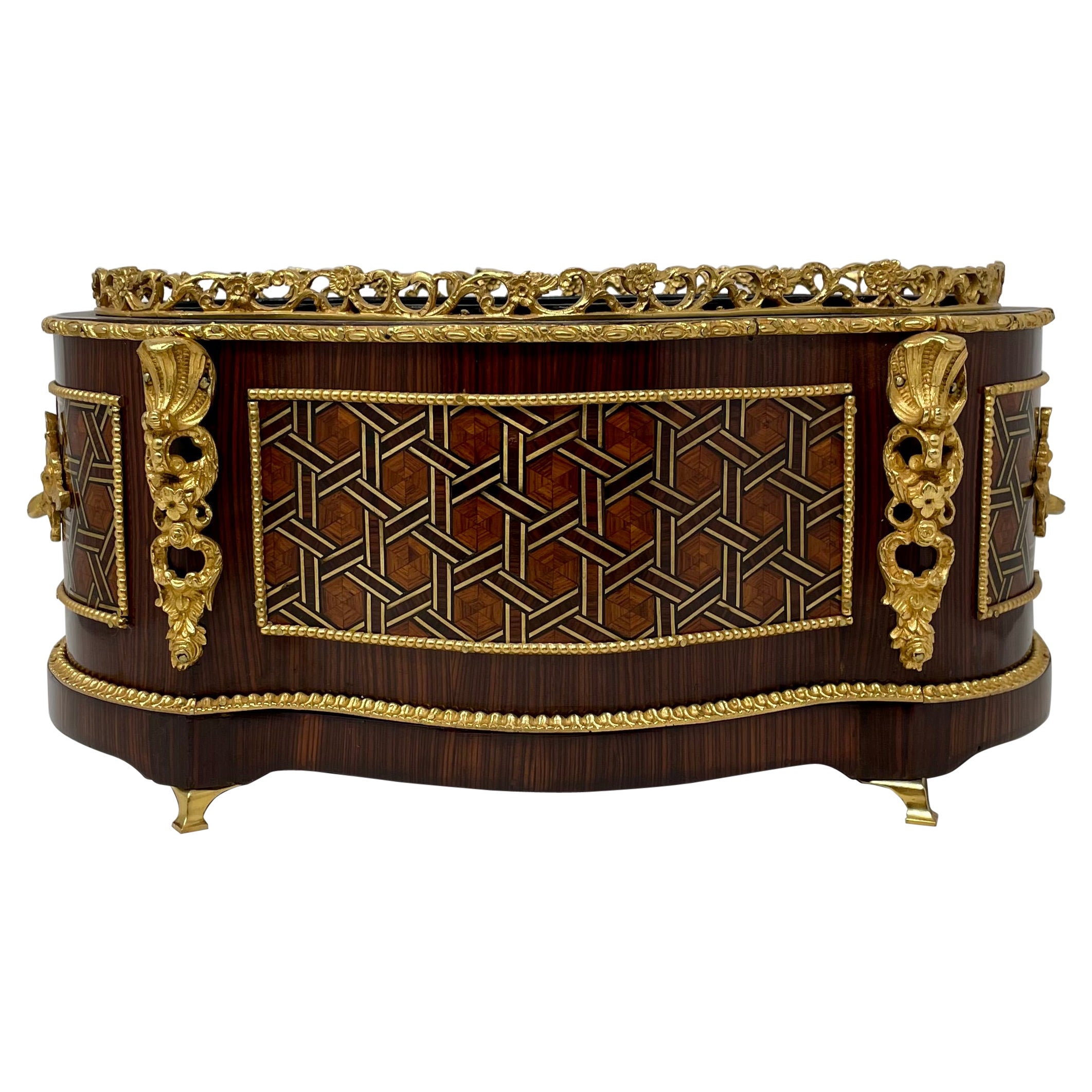 Antique French Marquetry Jardiniere with Bronze D'ore Mounts, Circa 1890.