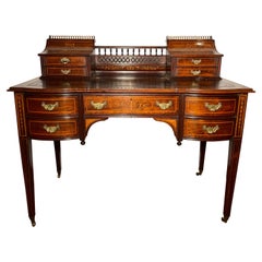 Antique English Rosewood Inlaid Writing Desk with Leather Top, Circa 1880