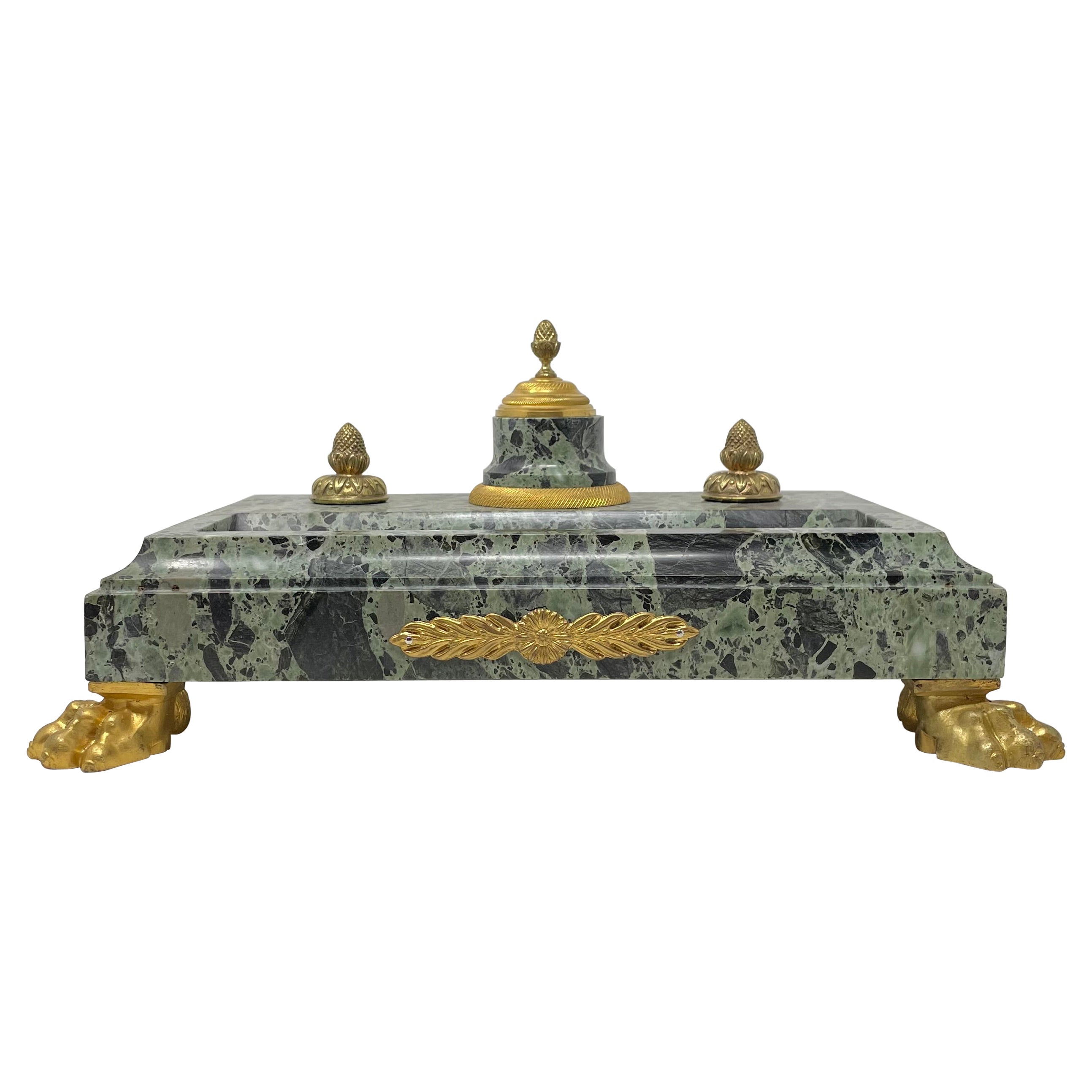 Antique 19th Century French Green Marble and Ormolu Ink Stand. 