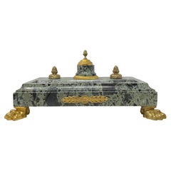 Antique 19th Century French Green Marble and Ormolu Ink Stand. 