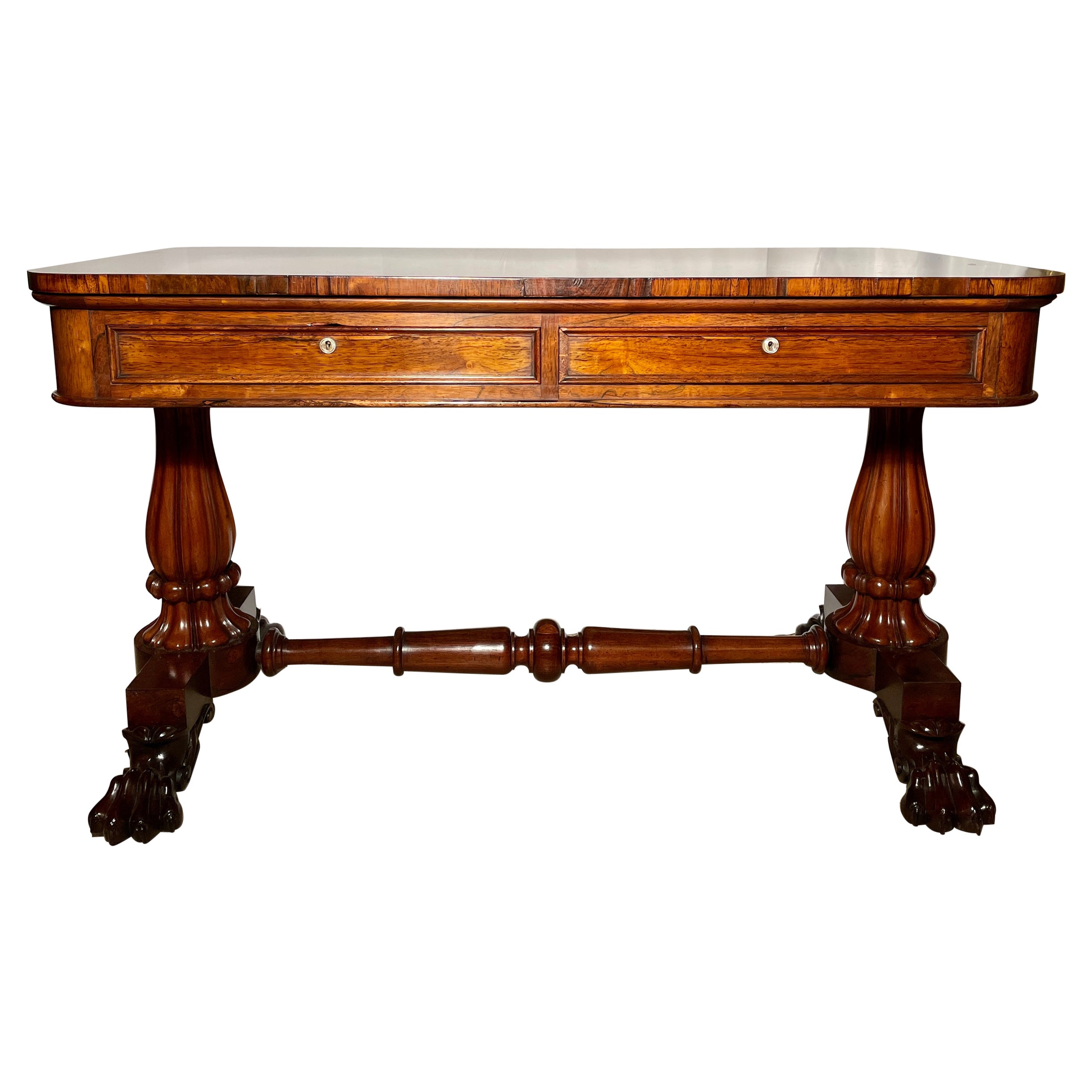 Antique English Rosewood Library Table, Circa 1860 For Sale