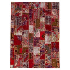 Vintage Turkish Handmade  Tapis en laine avec motif de patchwork multicolore