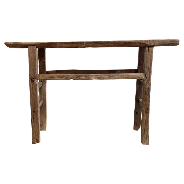 Vintage Long Length Elm Wood Console Table For Sale at 1stDibs