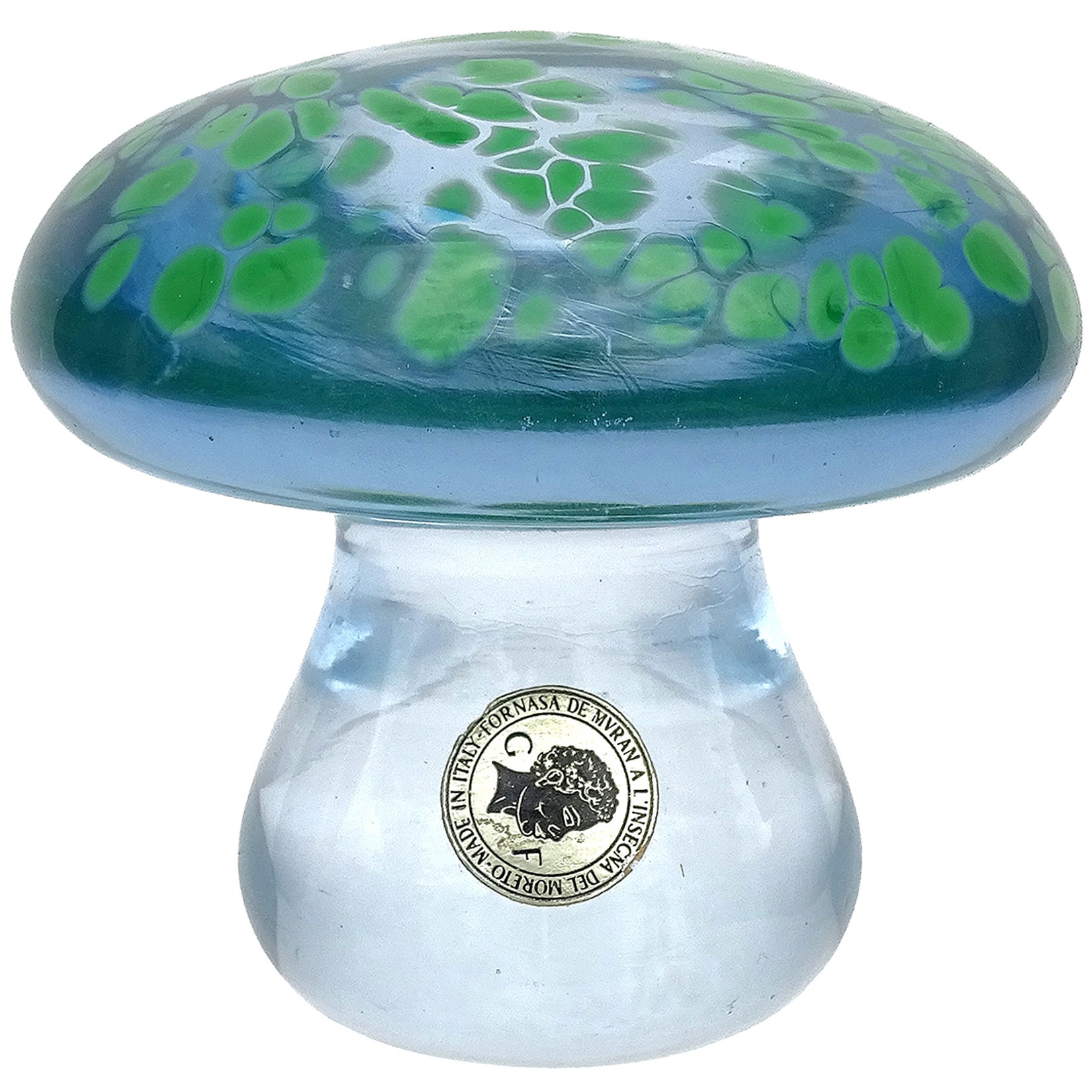 Murano Blue Green Italian Art Glass Mushroom Toadstool Paperweight Sculpture For Sale