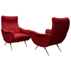 Pair of Italian Mid-Century Modern Lounge Lady Chairs in Style of Marco Zanuso