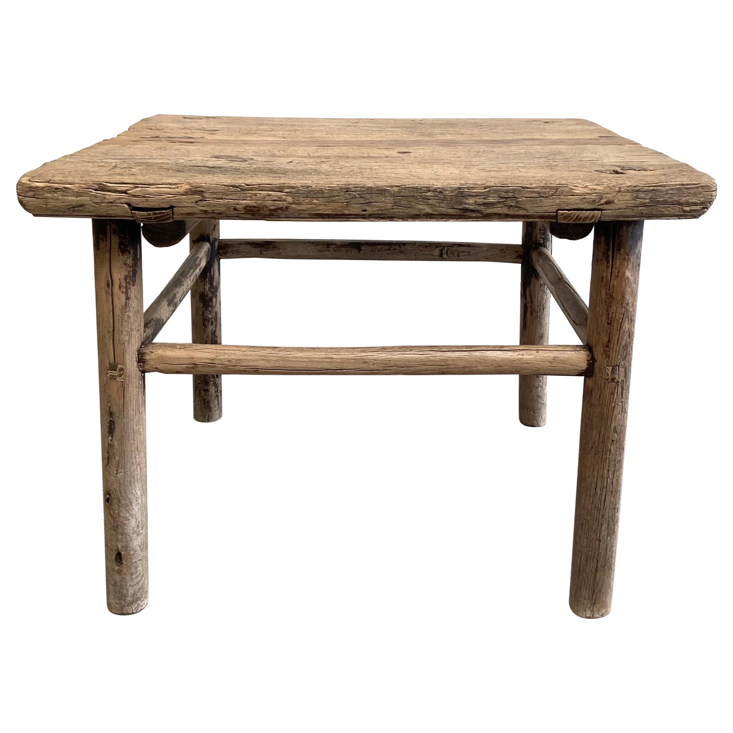 Vintage Elm Wood Wheel Side Table For Sale at 1stDibs