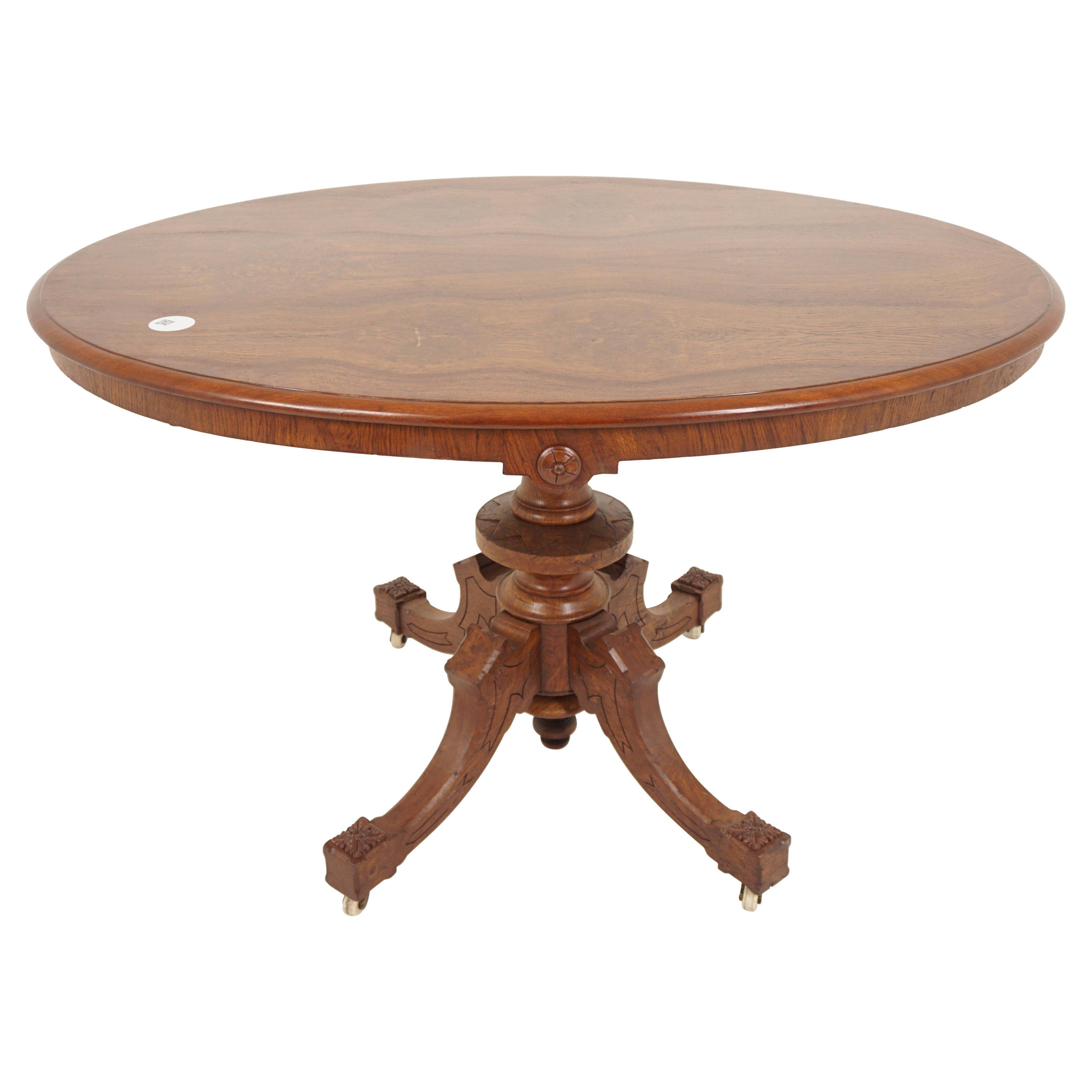 Victorian Oak/Burr Walnut Oval Breakfast/Loo Tilt Top Table, Scotland 1880 H699