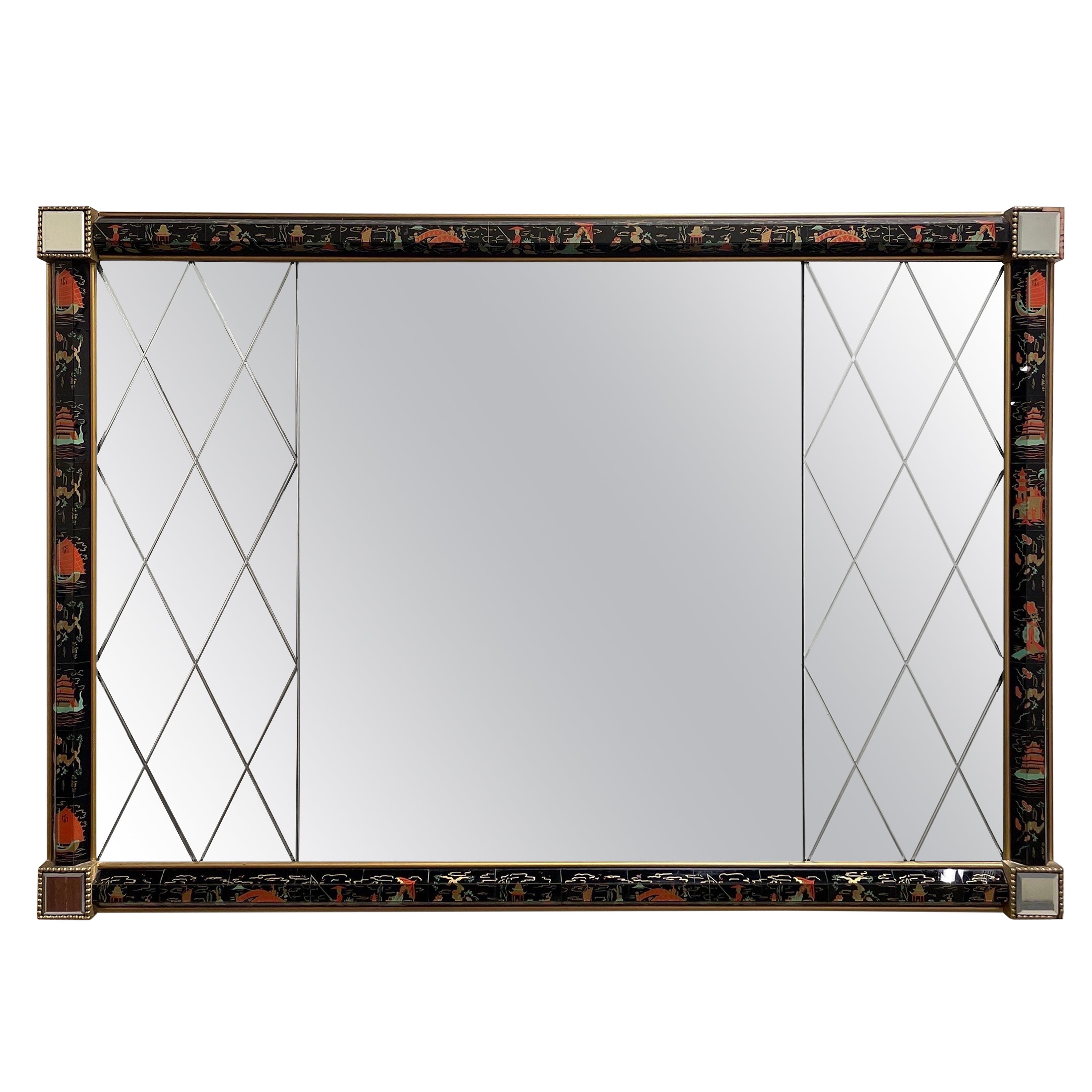 Grande specchio da parete Chinoiserie Eglomise vintage