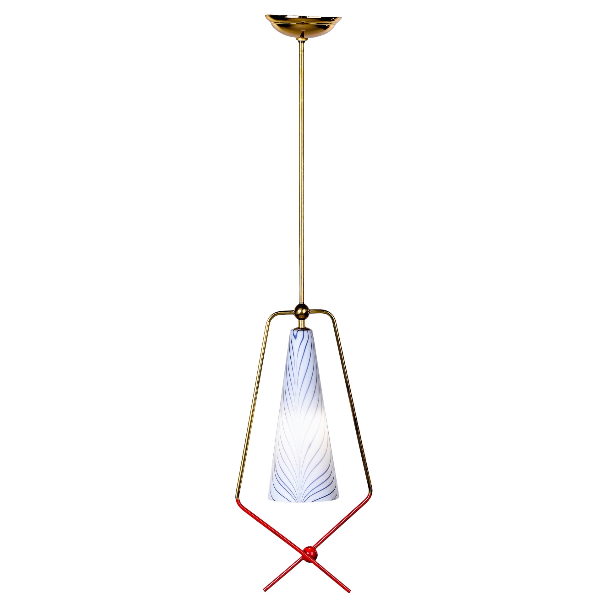 Italian Mid-Century Single Light Brass & Glass Fixture