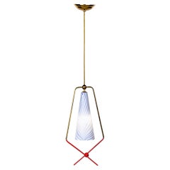 Italian Mid-Century Single Light Brass & Glass Fixture