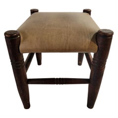 19Thc Hand Made Stool With Leather Seat