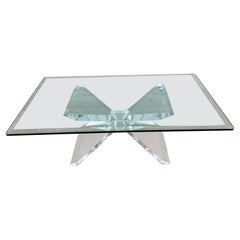 1980s Glass Hollywood Regency Coffee Table with Lucite Base