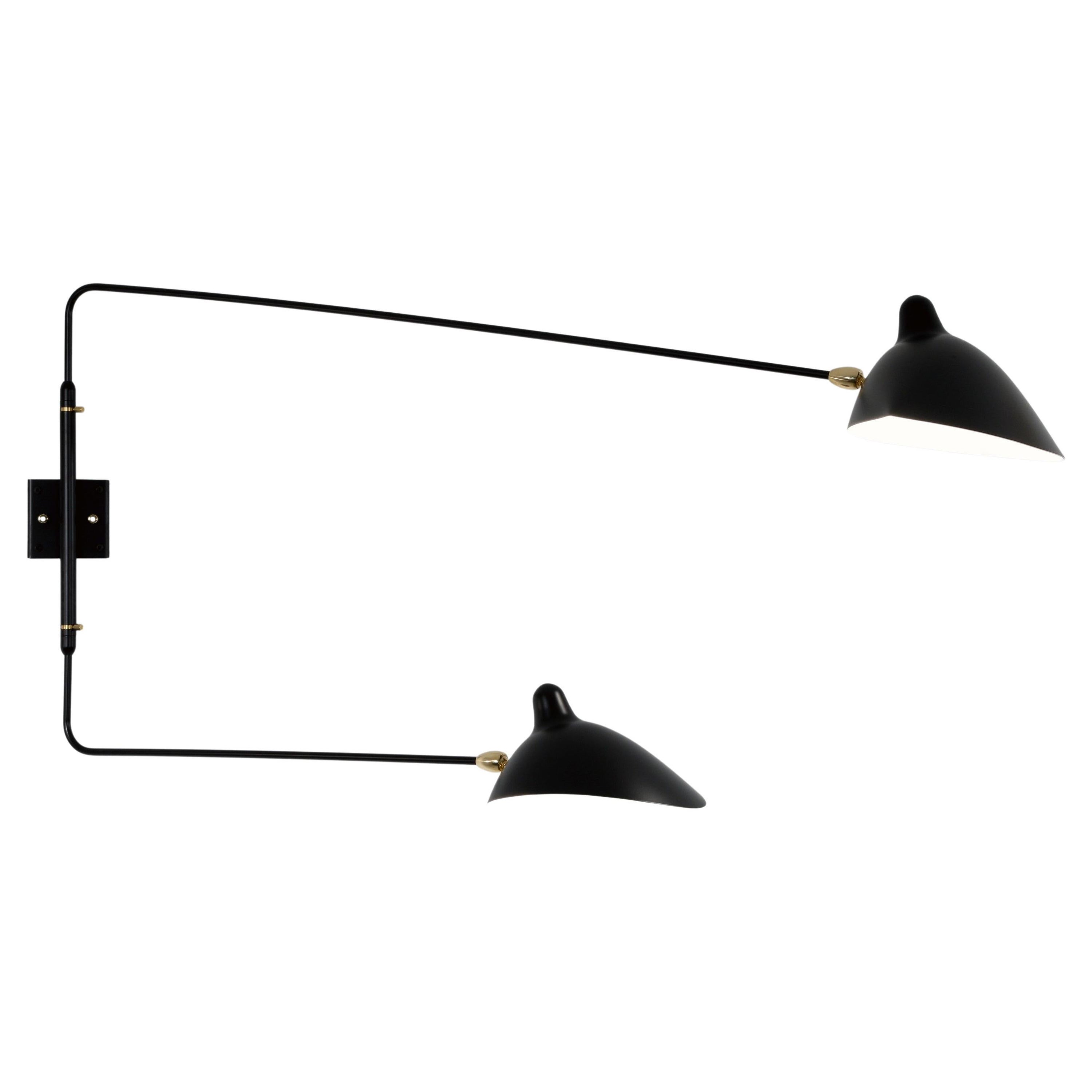 Serge Mouille 'Applique Deux Bras Droits Pivotants' Wall Light in Black