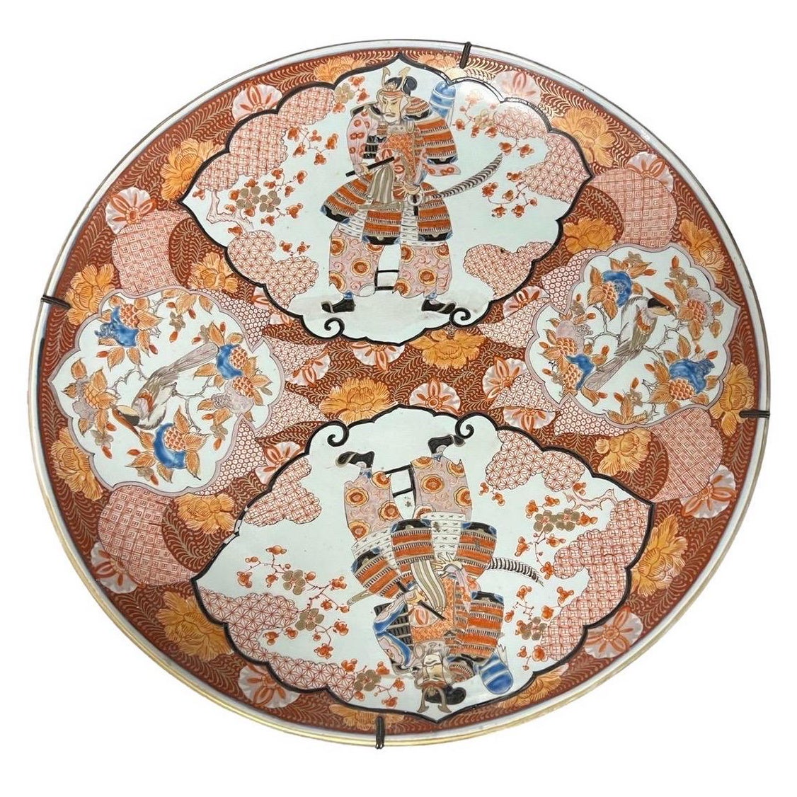Early 20th Century Meiji Period Japanese Samurai Enamel Decorated Charger For Sale