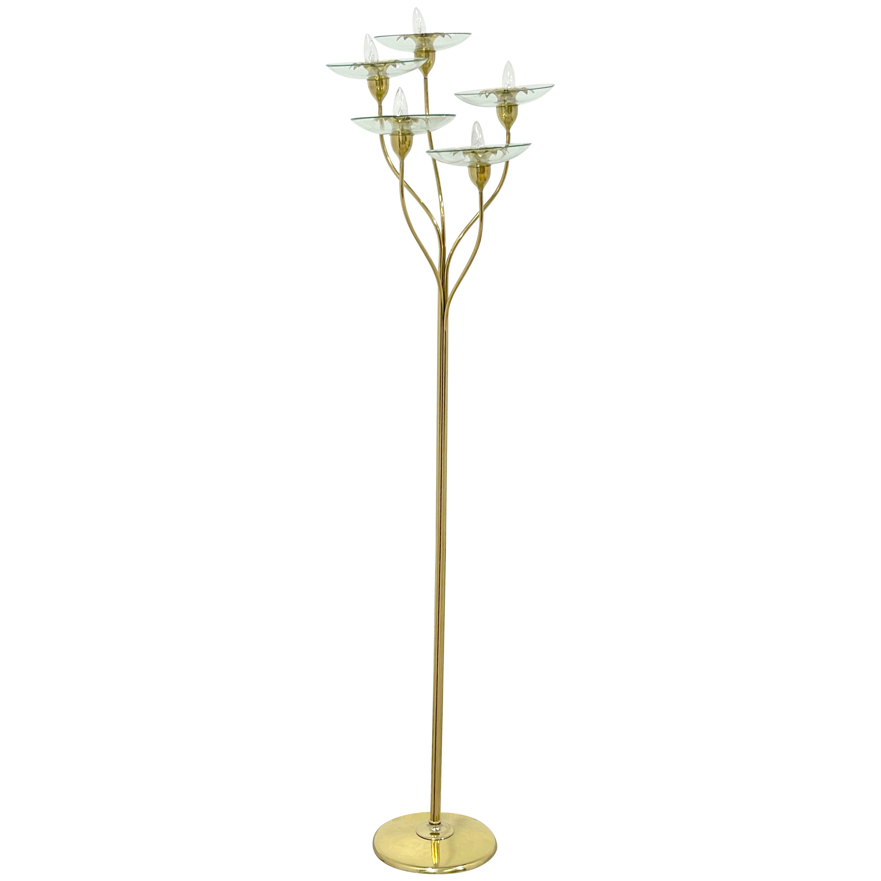 Pietro Chiesa For Fontana Arte Brass & Murano Glass Torchiere For Sale