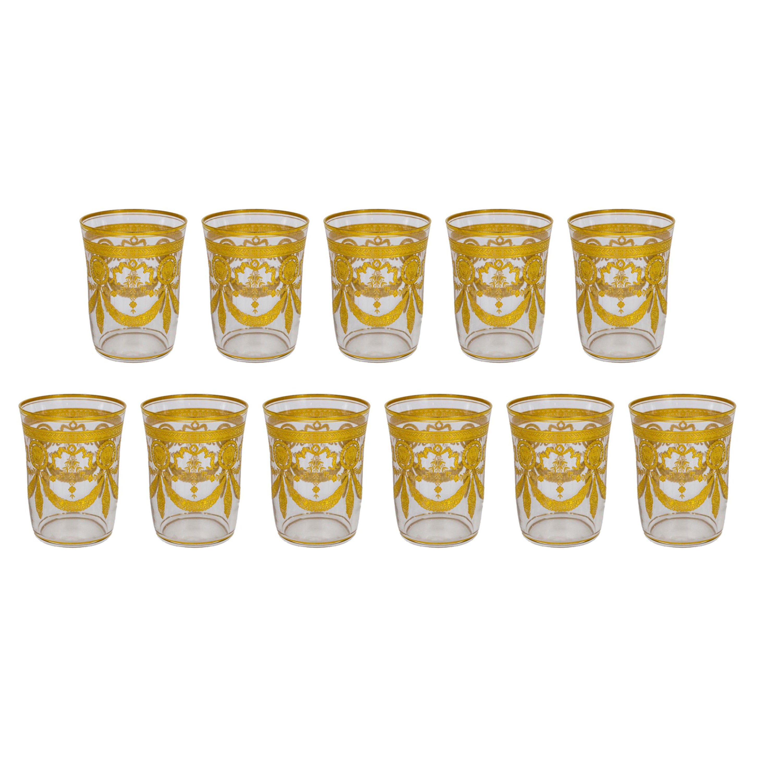 Congress Style Gilt Crystal Tumblers by Saint-Louis, Set of 11