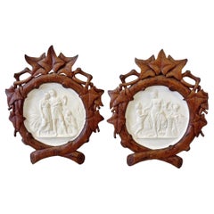 Antique Bing & Grondahl Denmark Eneret Parian Ware Plaques, Black Forest Frames