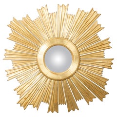 Large French Contemporary Giltwood Convex Sunburst Mirror with Radiating Rays