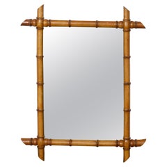 Antique French Walnut Faux-Bamboo Mirror with Intersecting Corners, circa 1920