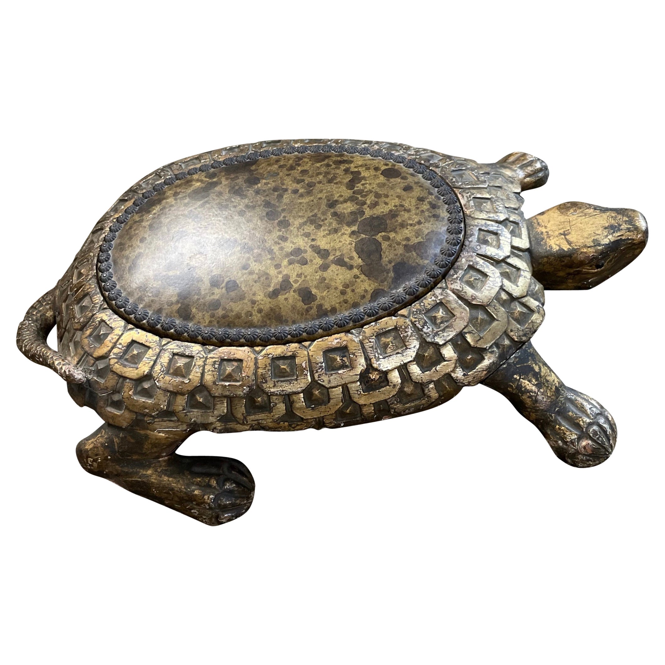 Antike vergoldete geschnitzte Schildkröte Fußstütze