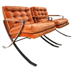 Vintage Mid Century Chrome Lounge Chairs in the Style of Milo Baughman