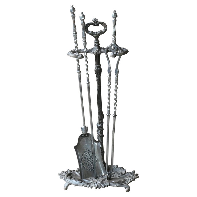 18th 19th C. English Polished Steel Fire Irons For Sale at