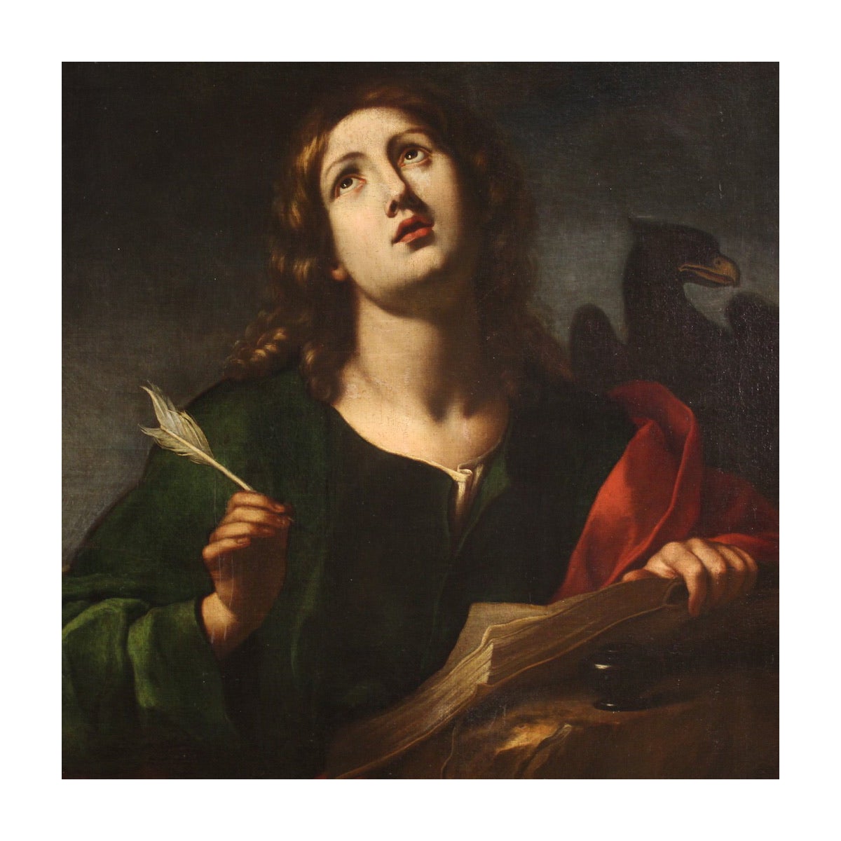 17th Century Oil on Canvas Italian Religious Painting Saint John Evangelist