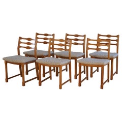 Vintage Henning Kjærnulf, Set of 6 Dining Chairs, Reupholstered in Lambswool, 1960s