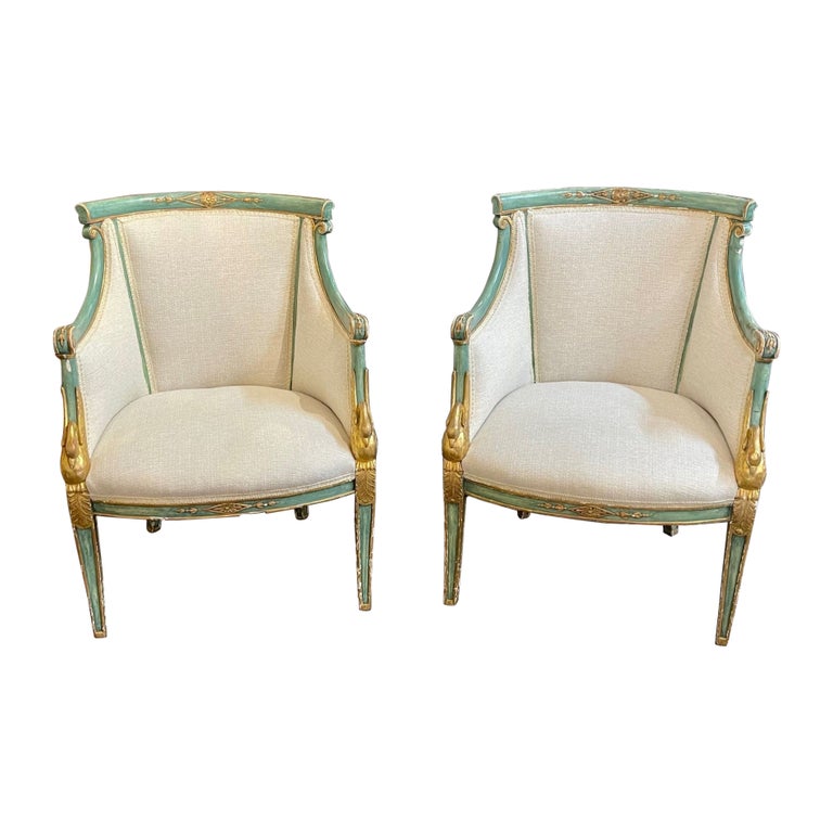 Pair of 19th Century Italian Empire Style Carved and Parcel Gilt ...