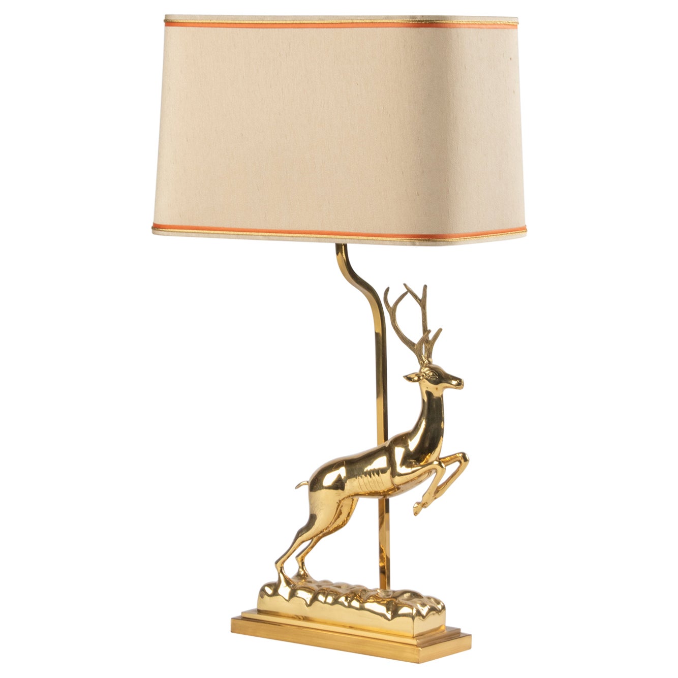 Mid-Century Modern Hollywood Regency Brass Table Lamp with Deer by J.L.B For Sale