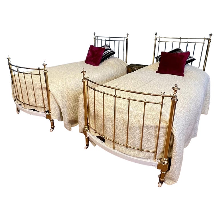 Pair of Stunning Antique English Winfield Large Single Brass Beds For Sale  at 1stDibs