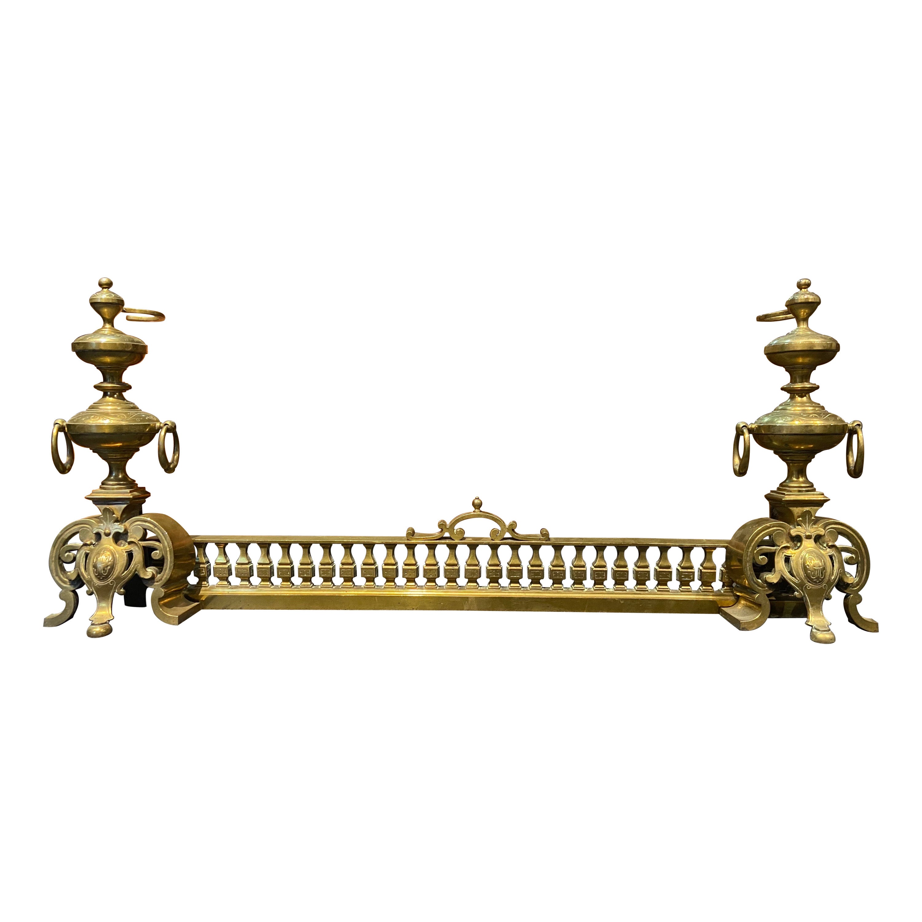 19th Century French Louis XV Style Adjustable Bronze Fireplace Fender For Sale